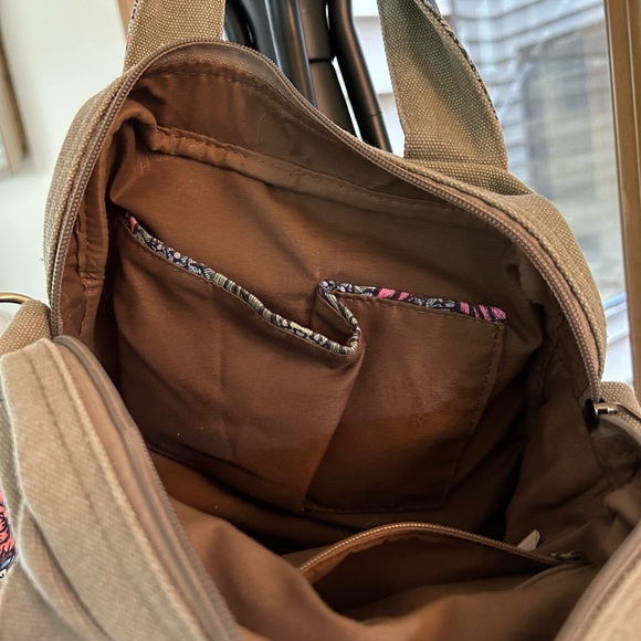 Butterfly black canvas floral bag satchel style. - Picture 2 of 7